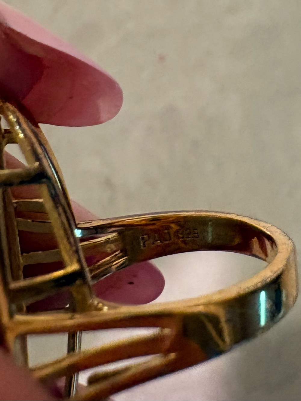 Gold Ring with Large White Oval Stone - Picture 5 of 6